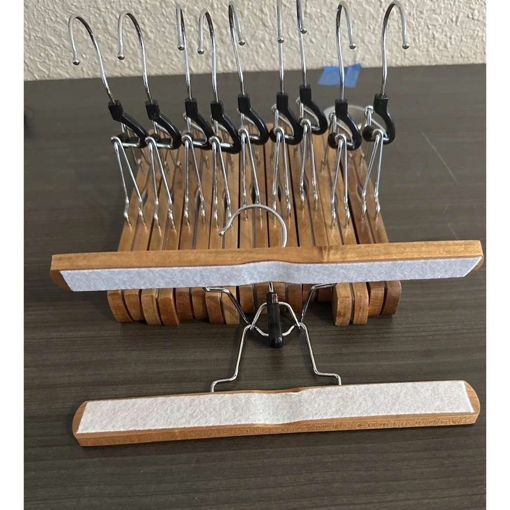 Wooden Pant Hanger Heavy Duty Wood Clip Hanger 10 Pack Natural Closet Organizer